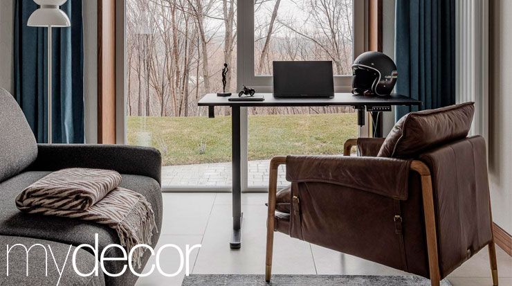 Наше кресло, кашпо и пальма в загородном доме на берегу Волги