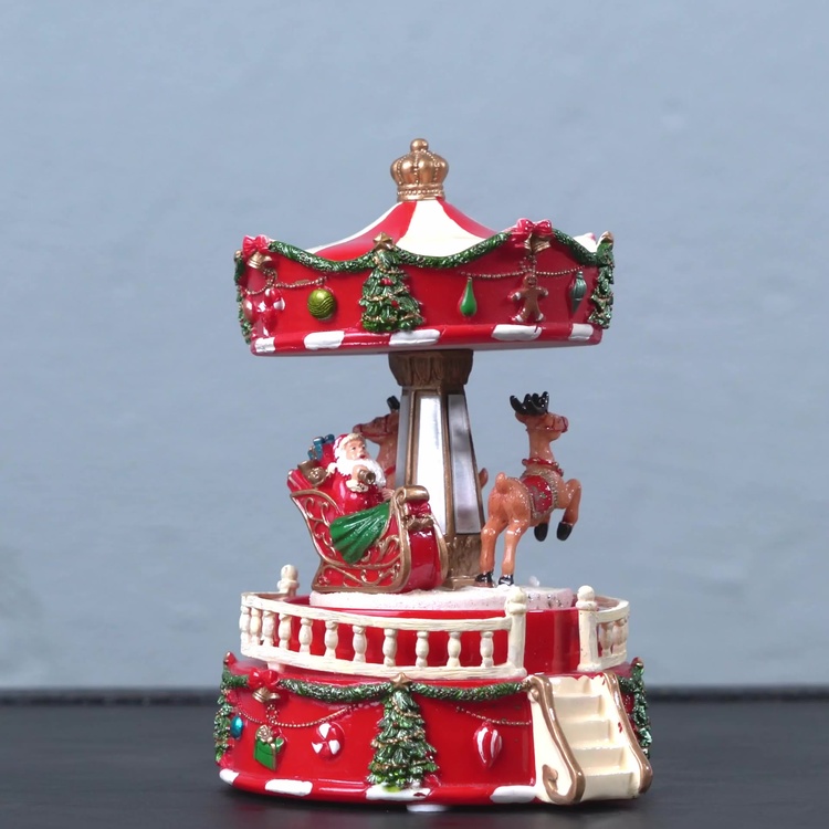Музыкальная механическая фигурка Карусель Сани Санты Music Motion Santa Sleigh Carousel 14,5 cm