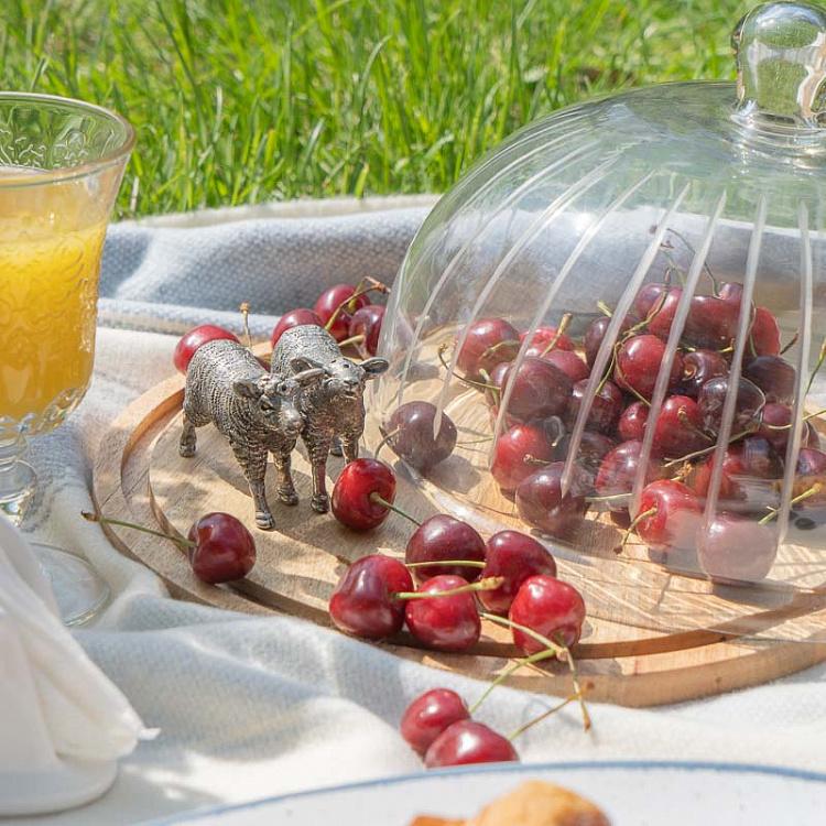 Деревянная доска с полосатым стеклянным колпаком Glass Stripes Cover With Wooden Plate