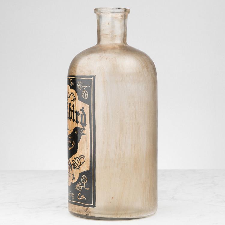 Бутыль с ручной росписью Чёрный дрозд Handpainted Glass Bottle Beer Blackbird