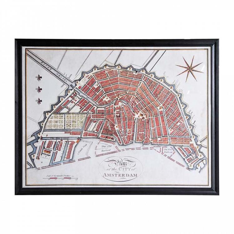 Картина-принт Карта Амстердама, S Map Amsterdam Small