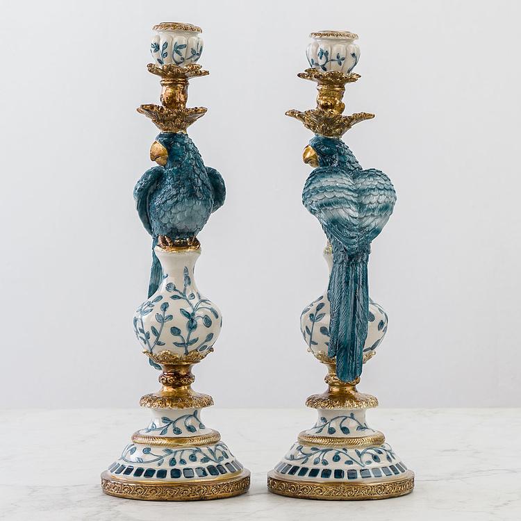 Набор из двух подсвечников Голубые попугаи Set Of 2 Candle Holders Parrots Blue