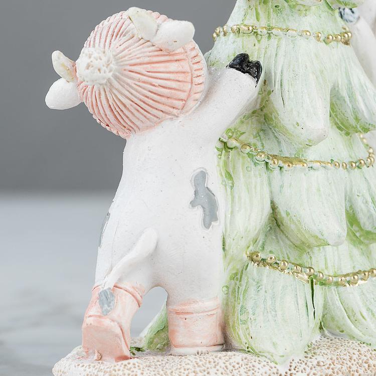 Новогодняя фигурка с подсветкой Бычки и ёлочка Calves With Christmas Tree 14 cm