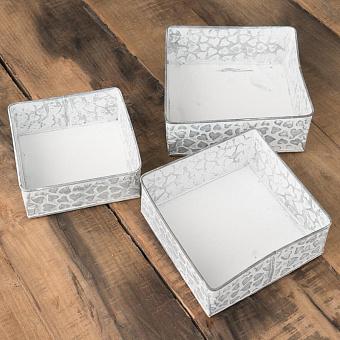 Set Of 3 Pots Motif Petits Coeurs Metal Gris