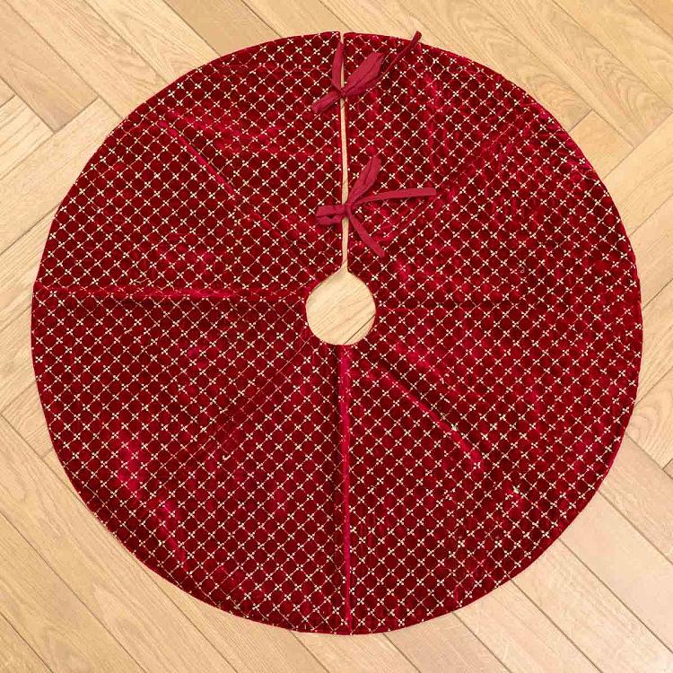 Бордовый коврик-юбка под ёлку в золотистую клетку Christmas Tree Skirt Burgundy And Gold 93 cm