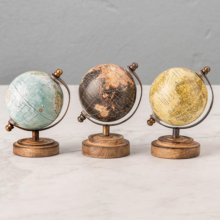 Набор из трёх винтажных маленьких глобусов Set Of 3 Vintage Globes Tiny Mango Wood