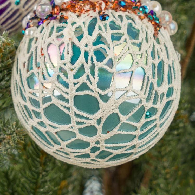 Набор из двух стеклянных ёлочных игрушек с ракушками Set Of 2 Glass Shell Net Ball Blue Purple 12 cm