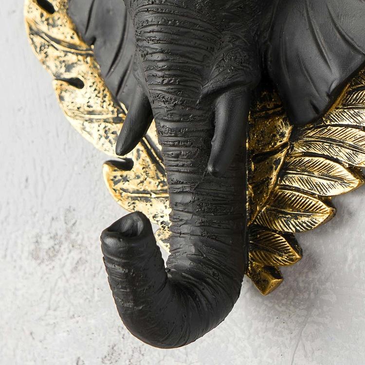 Декоративный крючок Слон в золотых листьях Elephant Hook Black And Gold
