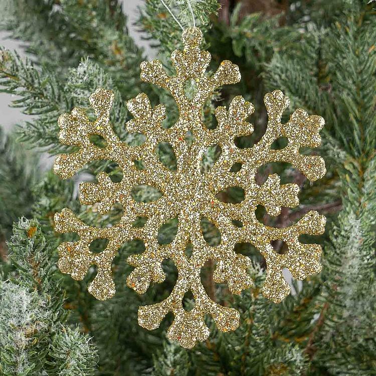 Ёлочная игрушка Золотая снежинка с блёстками Glitter Flat Snowflake Gold 12,5 cm