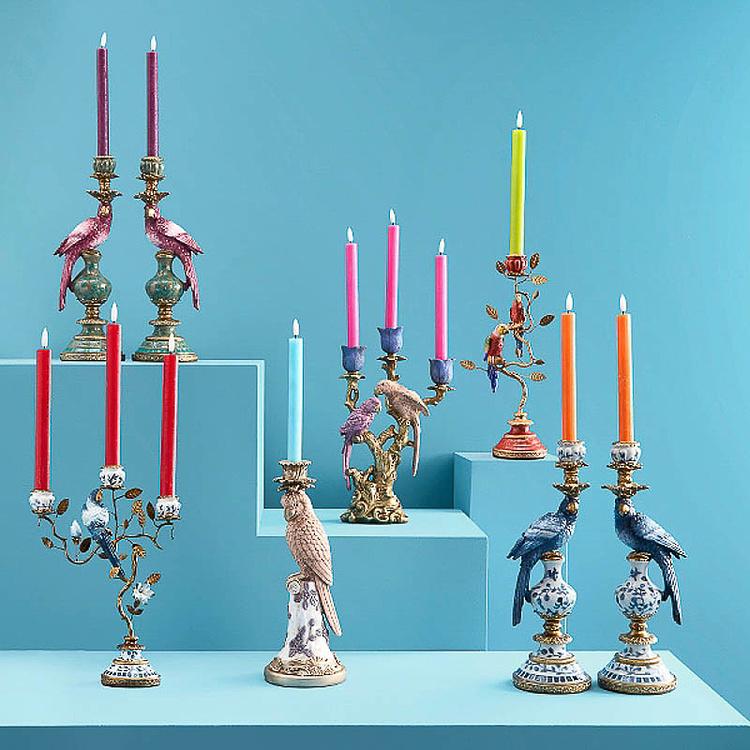 Набор из двух подсвечников Голубые попугаи Set Of 2 Candle Holders Parrots Blue