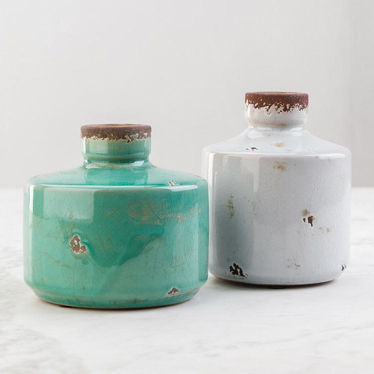 Низкая белая керамическая мини-ваза Бутыль Bottle Vase White Low