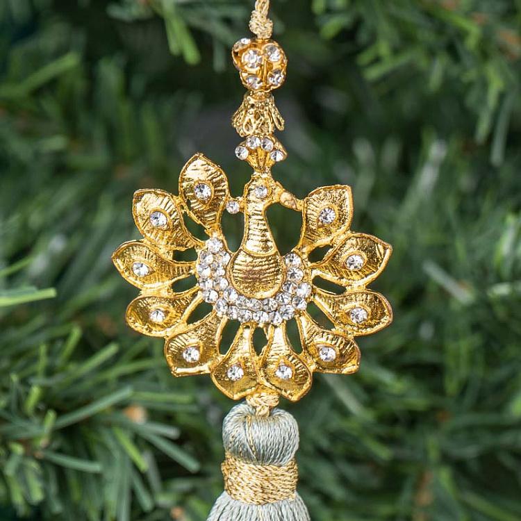 Новогодняя светло-голубая подвеска Павлин Pendant Peacock Pale Blue 18 cm