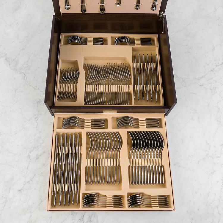 Набор из 126 столовых приборов на 12 персон в деревянной коробке Бернини Set Of 126 Cutlery Pieces Bernini Wooden Box