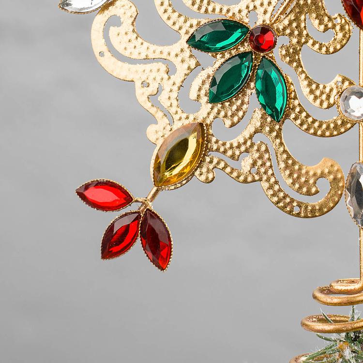 Верхушка на ёлку с разноцветными стразами Снежинка Jewel Snowflake Tree Topper Gold Red 33 cm