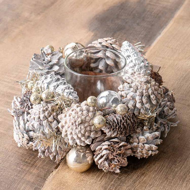 Подсвечник с шишками Glass Pinecone Votive Holder Silver/Brown