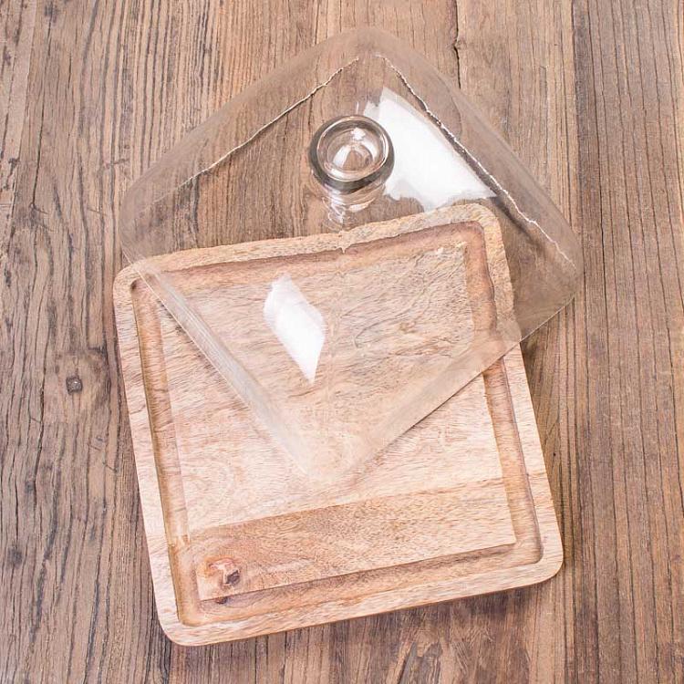 Квадратная деревянная доска со стеклянным колпаком Cover On Square Wooden Plate