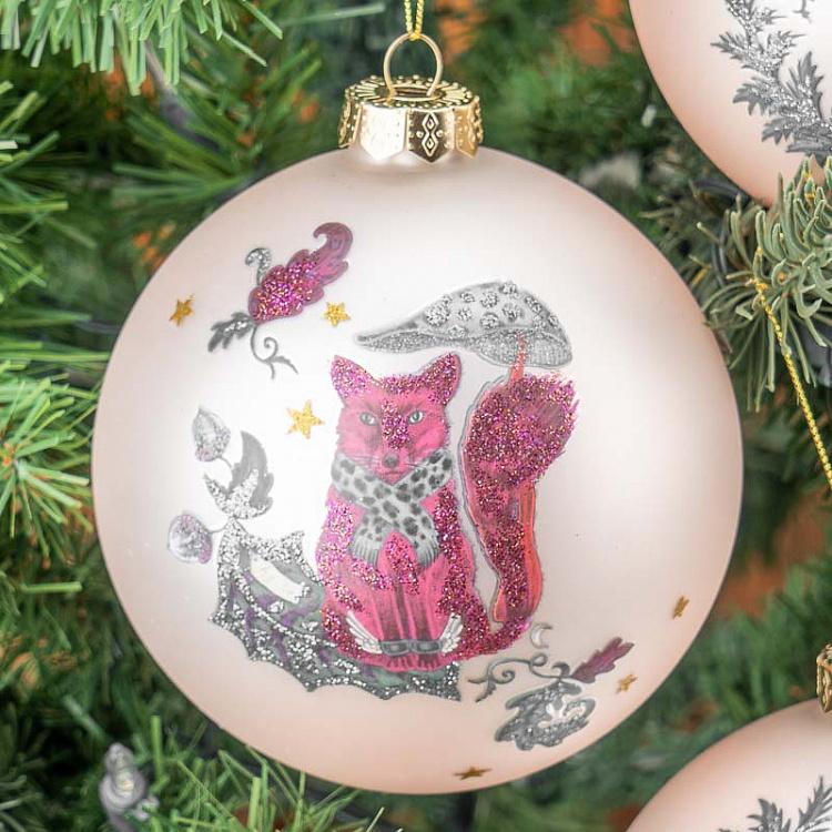 Набор из трёх ёлочных шаров Лесные жители Set Of 3 Glass Silvis Mice And Woods Balls Cream/Green 12 cm