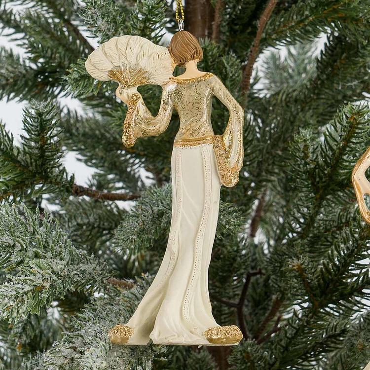 Набор из двух ёлочных игрушек Леди в кремовых платьях Set Of 2 Ladies Cream Gold 15 cm