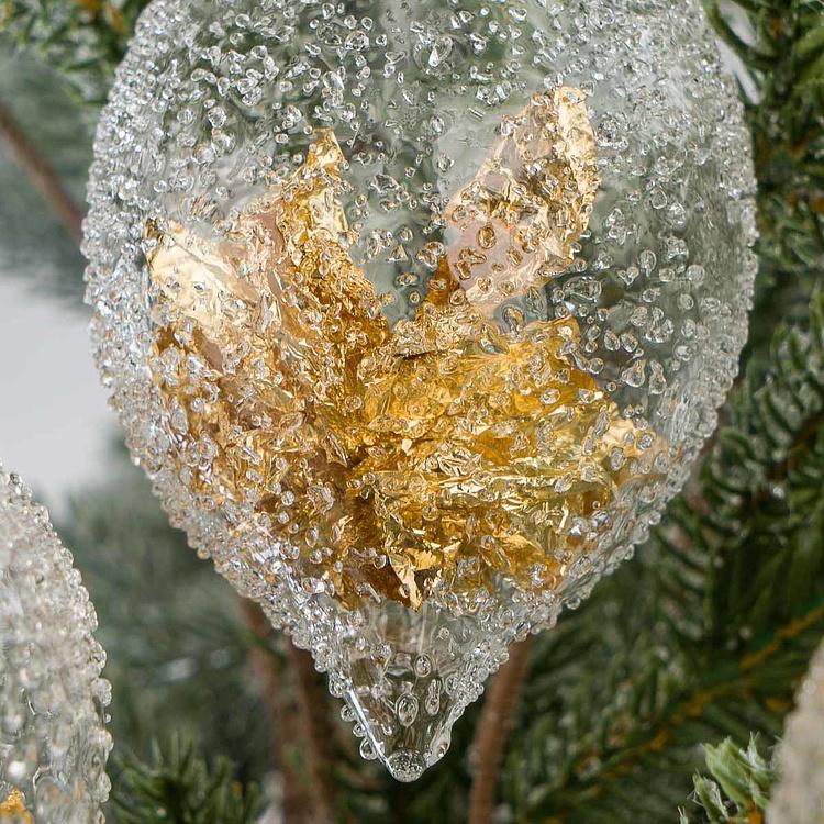 Набор из трёх стеклянных ёлочных игрушек с золотой фольгой внутри Set Of 3 Glass Crush Foil Ball Clear Gold 8 cm