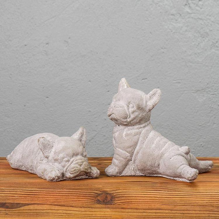 Серая статуэтка Лежащий французский бульдог Lying French Bulldog Grey