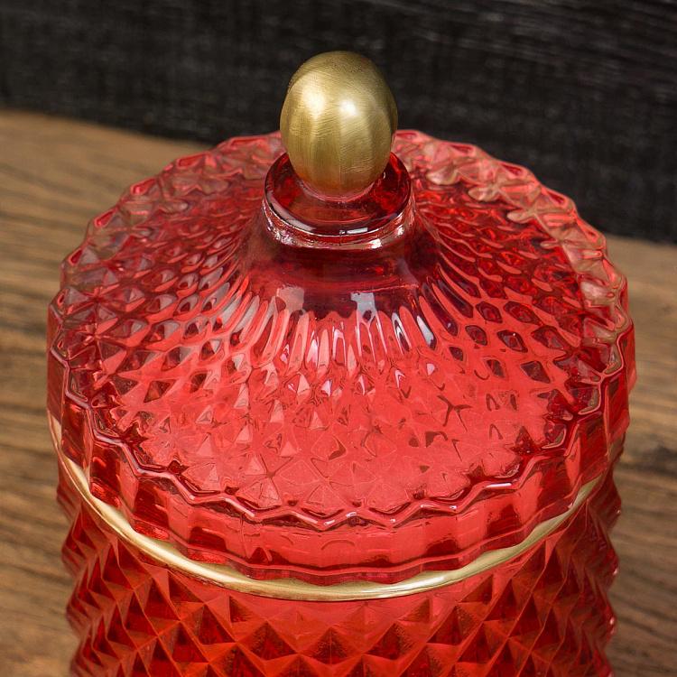 Аромасвеча в красном фасетном стакане Фиолетоволистная роза, L Aroma Candle In Red Faceted Glass Berry Rose Large