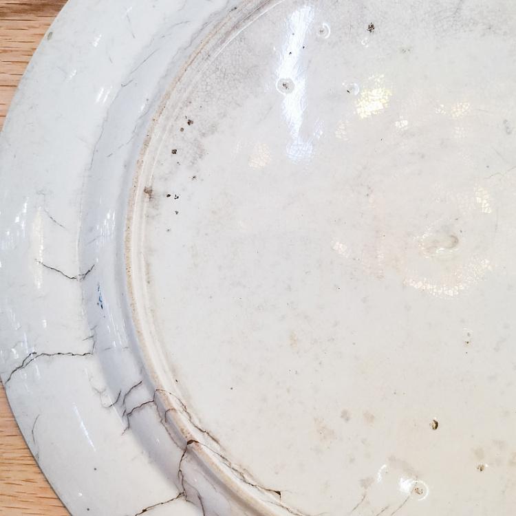 Винтажная тарелка белая с голубым мотивом 22, L Vintage Plate Blue White Large 22