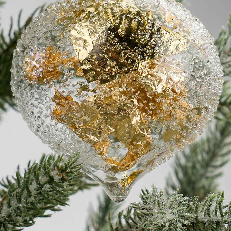 Набор из трёх стеклянных ёлочных игрушек с золотой фольгой внутри Set Of 3 Glass Crush Foil Ball Clear Gold 8 cm