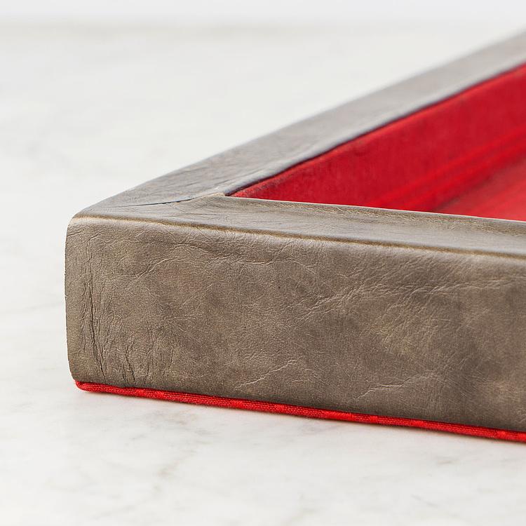 Поднос 1, кожа и красный жаккард Boxcar Leather Tray 1