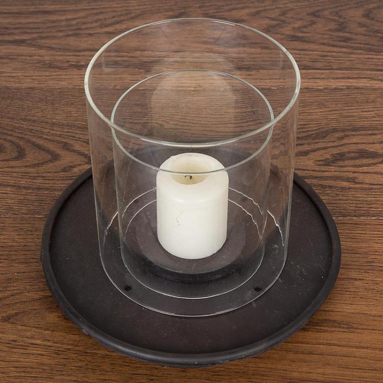 Подсвечник с металлическим основанием и стеклянной колбой, M Candle Metal Base With Glass Cloche Medium
