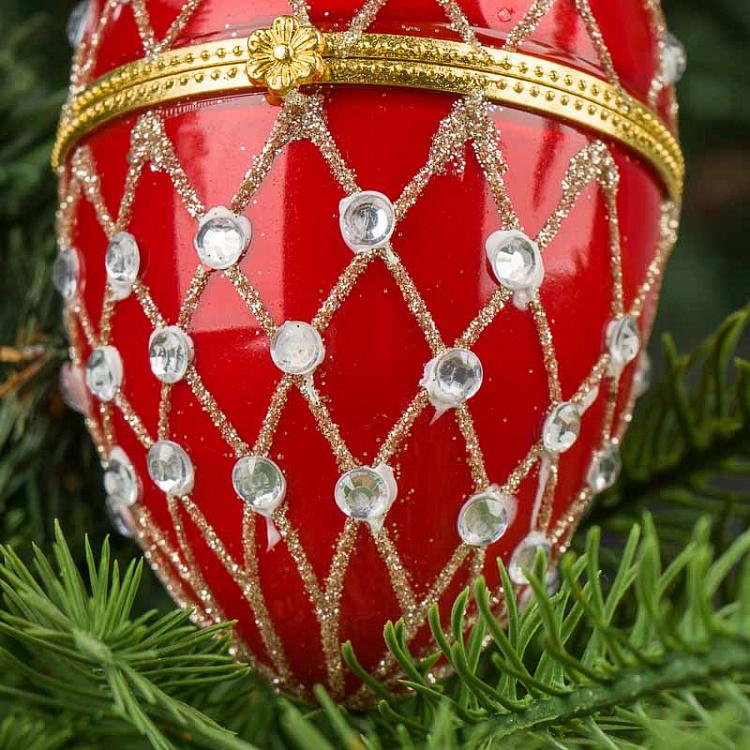 Ёлочная игрушка-шкатулка Красное яйцо с сеточным узором Xmas Egg Box Jewel Net Red 9 cm