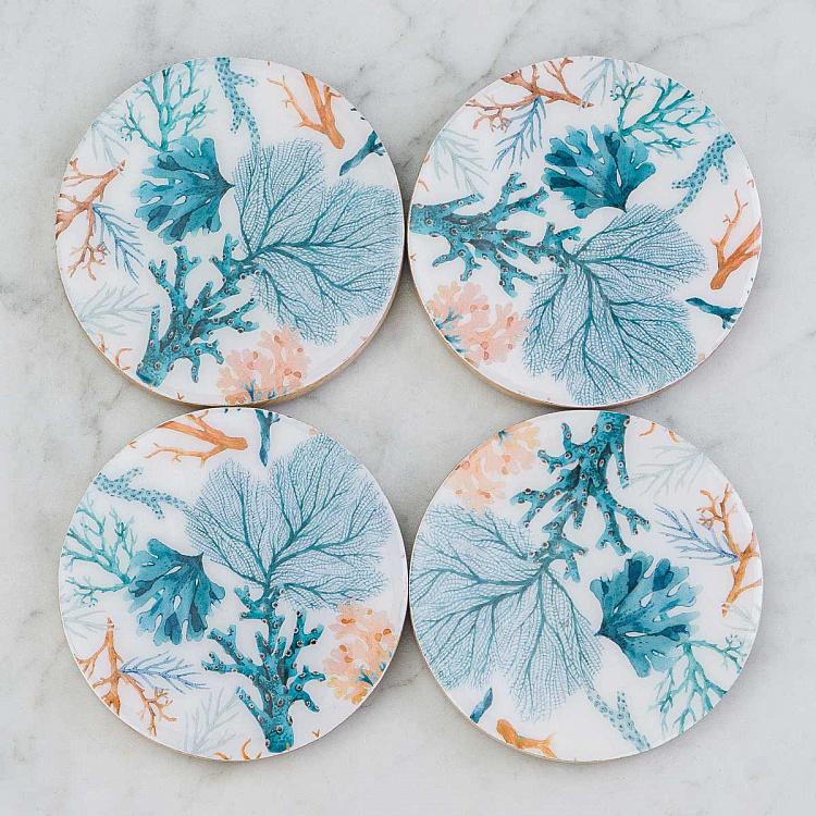Набор из четырёх подставок под стаканы из дерева манго Кораллы Set Of 4 Coasters Coral Mango Wood
