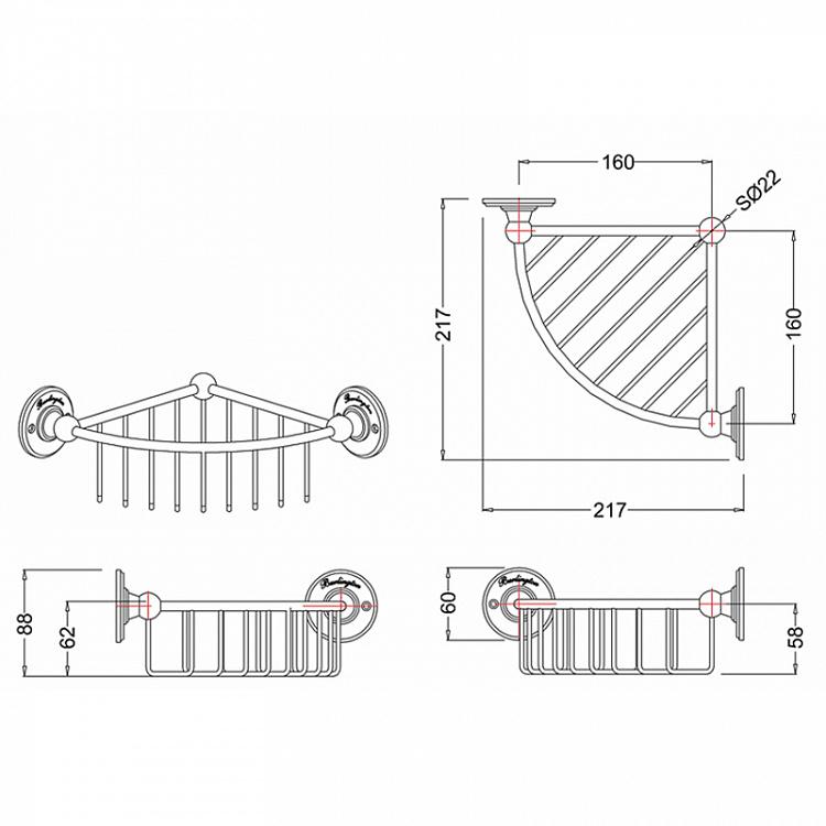 Угловая полка-решётка цвета хром, L Shelf Basket Corner Chrome Large