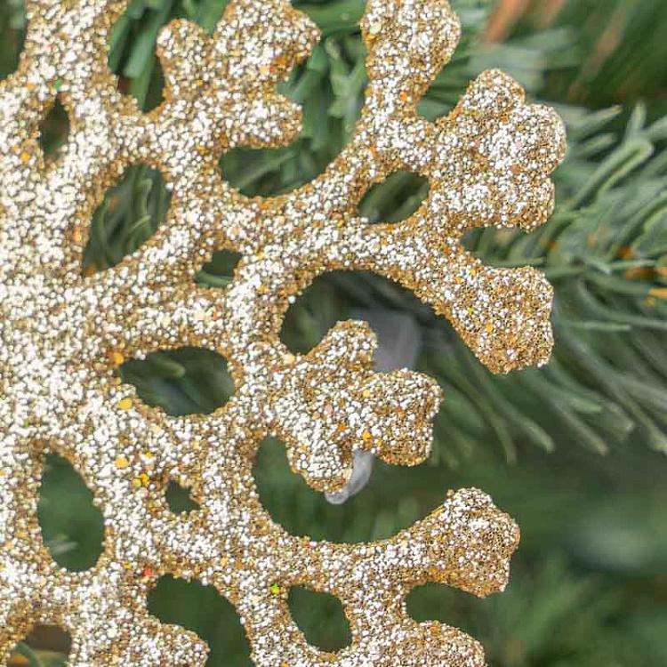 Набор из двух ёлочных игрушек Золотые снежинки с блёстками Set Of 2 Glitter Flat Snowflakes Gold 12,5 cm