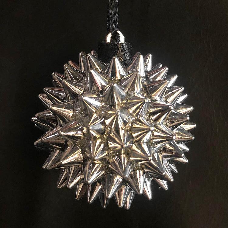Ёлочная игрушка Серебряный шипованный шар, S Spiked Ball Silver 6 cm