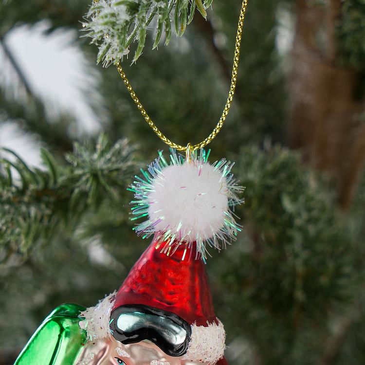 Набор из двух ёлочных игрушек Санты с лыжами Set Of 2 Glass Santas With Skis Red Green 15 cm