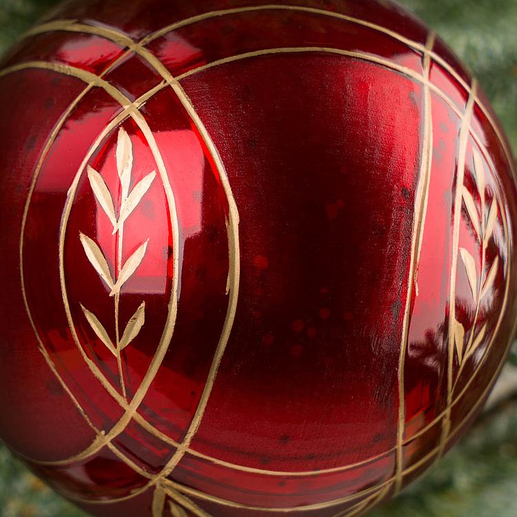 Ёлочная игрушка Красный шар с золотым орнаментом, M Modern Pattern Aged Ball Red 10 cm