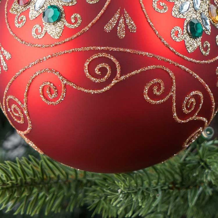 Ёлочная игрушка Красный шар с узором и стразами Pattern Ball Red 10 cm