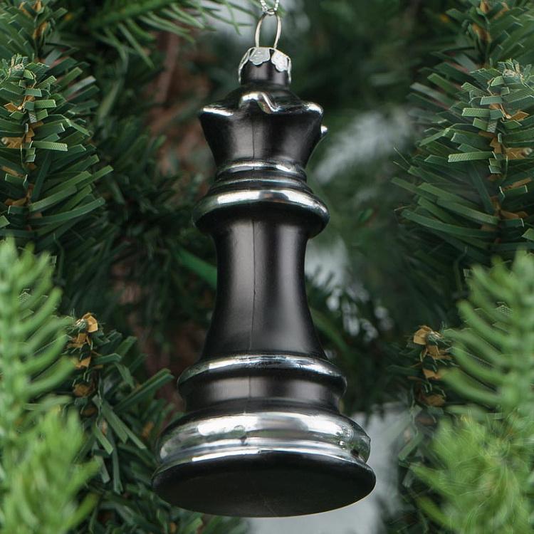 Набор из трёх стеклянных ёлочных игрушек Чёрные шахматы Set Of 3 Glass Chess Black 10 cm