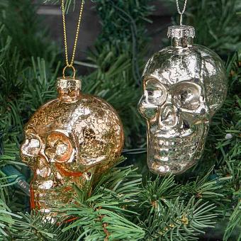 Set Of 2 Glass Antic Skull Gold/Champagne 9 cm