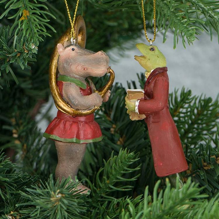 Набор из двух ёлочных игрушек Музыканты лягушка и бегемот Set Of 2 Musicians Frog Hippo 10,5 cm