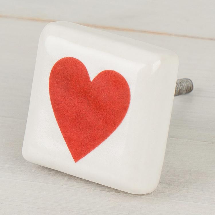 Керамическая мебельная ручка с мастью Черви Heart Playing Cards Ceramic Knob