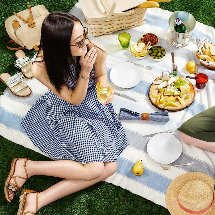 Шерстяной плед в полоску Хопсак Hopsack Stripe Throw Glacier