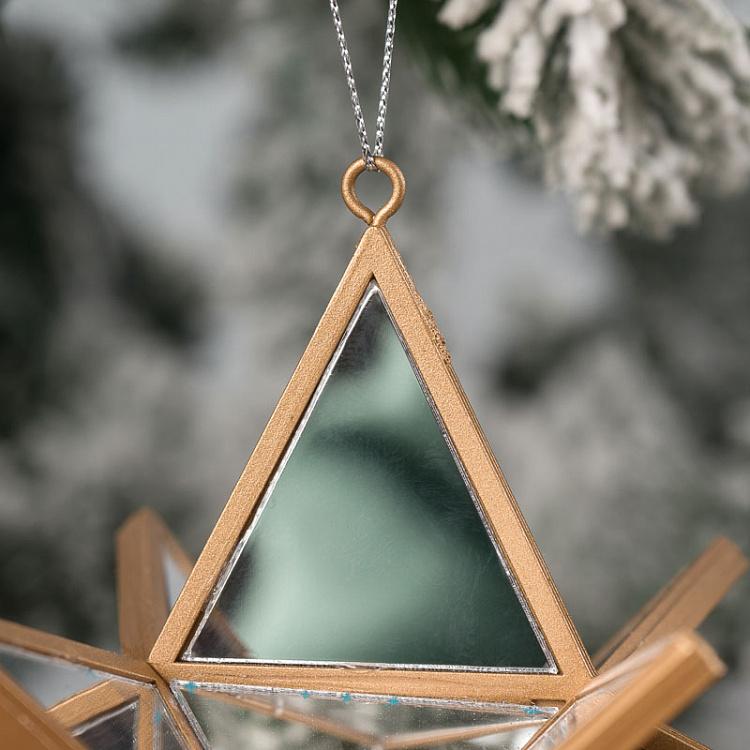 Ёлочная игрушка Зеркальная звезда серебряная с золотом 3D Mirror Star Gold Silver 14 cm