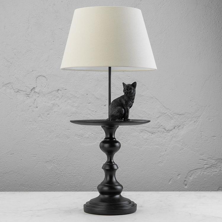 Настольная лампа с белым абажуром Кошка на столике Cat On Stand Table Lamp With White Shade