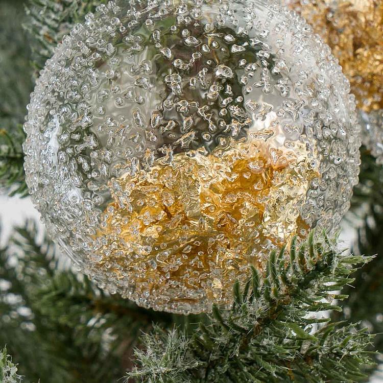 Набор из трёх стеклянных ёлочных игрушек с золотой фольгой внутри Set Of 3 Glass Crush Foil Ball Clear Gold 8 cm
