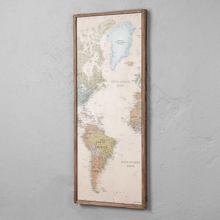 Винтажная картина-принт из четырёх частей Карта мира Set Of 4 Panels Wood Vintage Worldmap