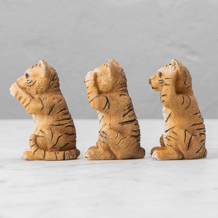 Набор из трёх статуэток Тигрята Не вижу, не слышу, не говорю Set Of 3 See/Hear/Speak No Evil Tigers Orange/White 10 cm