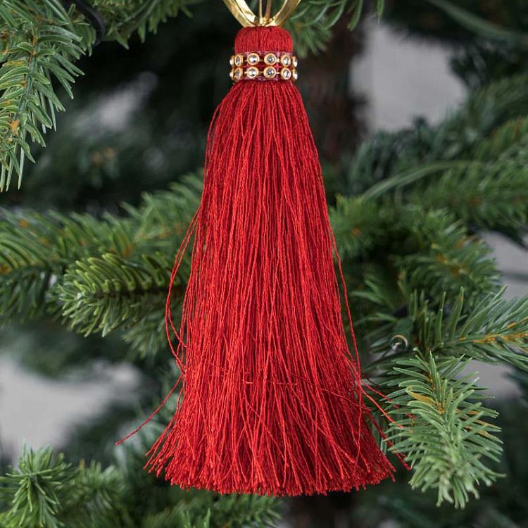 Новогодняя подвеска Хрустальный кулон в форме сердца с красной кисточкой Crystal Heart-Shaped Pendant With Tassel Red 16 cm