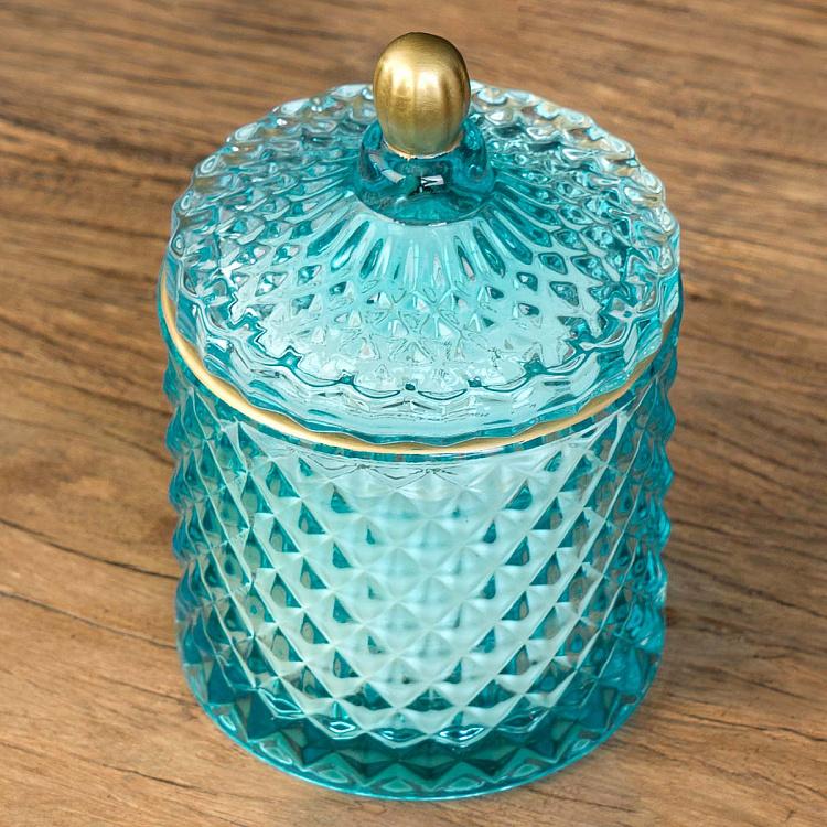 Аромасвеча в голубом фасетном стакане Огурец, S Aroma Candle In Blue Faceted Glass Cucumber Small