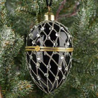 Xmas Egg Box Jewel Net Black Silver 9 cm